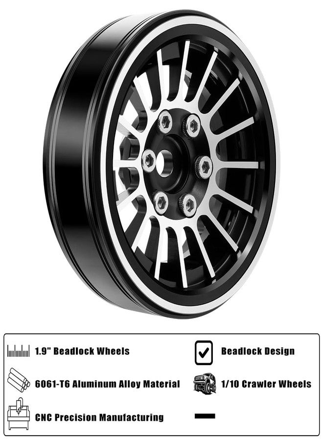 GLOBACT 1.9 Beadlock Wheels Metal 16-Spoke Wheel Rim Hub for 1:10 RC Crawler Axial SCX10 TRX4 TRX6 Redcat GEN7 GEN8 RC4WD D90 VS4-10(4Pcs Black) - Image 2